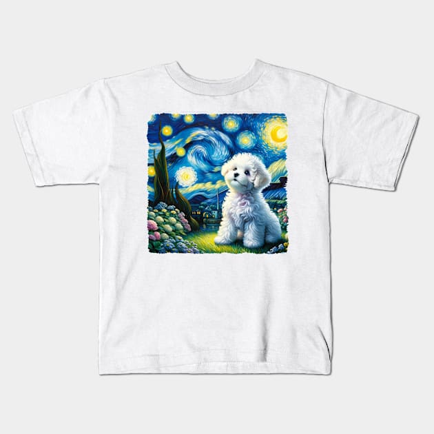 Starry Bichon Frisé Dog Portrait - Pet Portrait Kids T-Shirt by starry_night